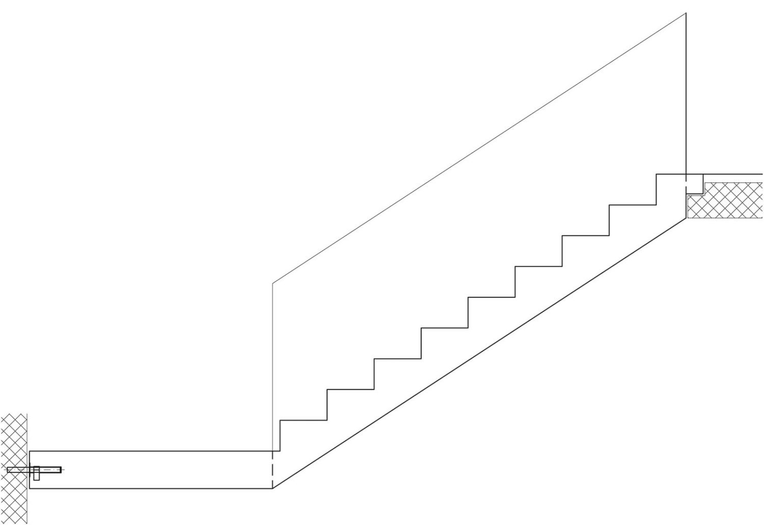 Gerade Treppe mit Podest unten und Brüstung
