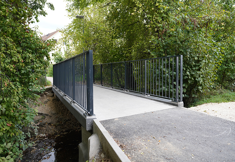 Die Brücke erfreut Fussgängerinnen und Fussgänger sowie Fahrradfahrerinnen und -fahrer. Sie führt über den Marchbach und befindet sich in unmittelbarer Nähe des Sportplatzes Känelmatt.