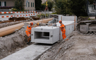 Objekt: Hauptstrasse / Biberiststrasse 2, 4552 Derendingen Bauherr und Auftraggeber: Amt für Verkehr und Tiefbau, Solothurn  Planer: Gruner AG, Industriestrasse 1, Zollikofen Bauunternehmen: Niklaus AG, Bellach Produktbezeichnung und -spezifikationen: 12 Bachdurchlasselemente; 1,99 x 1,70 x 1,10 m